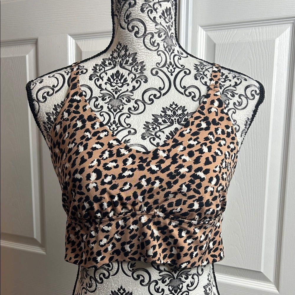 Offline By Arrie Leopard Print Cami Crop Top Tan Black L